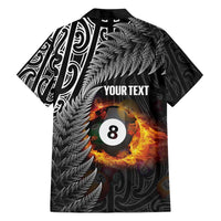 Personalised New Zealand Billiards Hawaiian Shirt Maori Fern On Fire 8 Ball - Polynesian Pride