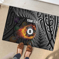 Personalised New Zealand Billiards Rubber Doormat Maori Fern On Fire 8 Ball - Polynesian Pride