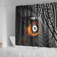 Personalised New Zealand Billiards Shower Curtain Maori Fern On Fire 8 Ball - Polynesian Pride