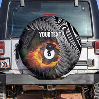 Personalised New Zealand Billiards Spare Tire Cover Maori Fern On Fire 8 Ball - Polynesian Pride