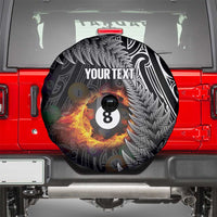 Personalised New Zealand Billiards Spare Tire Cover Maori Fern On Fire 8 Ball - Polynesian Pride