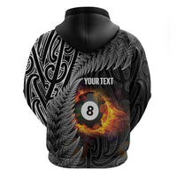 Personalised New Zealand Billiards Zip Hoodie Maori Fern On Fire 8 Ball - Polynesian Pride