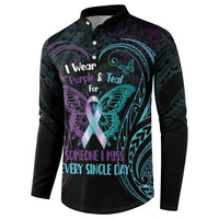 Suicide Awareness Memorial Button Sweatshirt I Wear Purple and Teal For Someone I Miss - Polynesian Pride