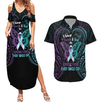 Suicide Awareness Memorial Couples Matching Summer Maxi Dress and Hawaiian Shirt I Wear Purple and Teal For Someone I Miss - Polynesian Pride