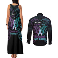 Suicide Awareness Memorial Couples Matching Tank Maxi Dress and Long Sleeve Button Shirt I Wear Purple and Teal For Someone I Miss - Polynesian Pride