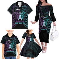 Suicide Awareness Memorial Family Matching Off The Shoulder Long Sleeve Dress and Hawaiian Shirt I Wear Purple and Teal For Someone I Miss - Polynesian Pride