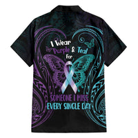 Suicide Awareness Memorial Family Matching Off Shoulder Maxi Dress and Hawaiian Shirt I Wear Purple and Teal For Someone I Miss - Polynesian Pride