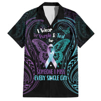 Suicide Awareness Memorial Family Matching Off Shoulder Short Dress and Hawaiian Shirt I Wear Purple and Teal For Someone I Miss - Polynesian Pride