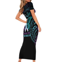 Suicide Awareness Memorial Family Matching Short Sleeve Bodycon Dress and Hawaiian Shirt I Wear Purple and Teal For Someone I Miss - Polynesian Pride