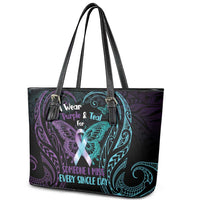 Suicide Awareness Memorial Leather Tote Bag I Wear Purple and Teal For Someone I Miss - Polynesian Pride