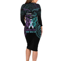 Suicide Awareness Memorial Long Sleeve Bodycon Dress I Wear Purple and Teal For Someone I Miss - Polynesian Pride