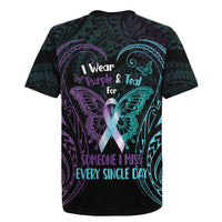 Suicide Awareness Memorial Rugby Jersey I Wear Purple and Teal For Someone I Miss - Polynesian Pride