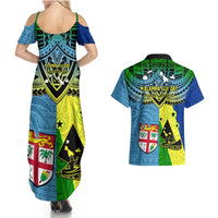 Malampa Fiji Day Couples Matching Summer Maxi Dress and Hawaiian Shirt Together We Grow Proud Polynesian Tapa Artsy LT14 - Polynesian Pride