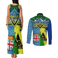 Custom Malampa Fiji Day Couples Matching Tank Maxi Dress and Long Sleeve Button Shirts Together We Grow Proud Polynesian Tapa Artsy LT14 - Polynesian Pride