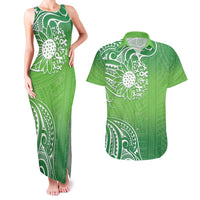 Polynesia Depression Awareness Couples Matching Tank Maxi Dress and Hawaiian Shirt Sunflower Green Ribbons Polynesian Tattoo