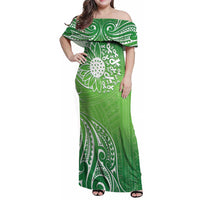Polynesia Depression Awareness Family Matching Off Shoulder Maxi Dress and Hawaiian Shirt Sunflower Green Ribbons Polynesian Tattoo
