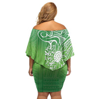 Polynesia Depression Awareness Family Matching Off Shoulder Short Dress and Hawaiian Shirt Sunflower Green Ribbons Polynesian Tattoo