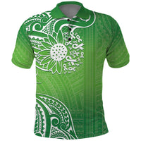 Polynesia Depression Awareness Polo Shirt Sunflower Green Ribbons Polynesian Tattoo