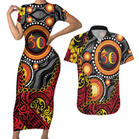 Celebrating 50 Years Papua New Guinea Couples Matching Short Sleeve Bodycon Dress and Hawaiian Shirt Aboriginal Mix Papuan Pattern - Polynesian Pride