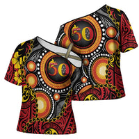 Celebrating 50 Years Papua New Guinea Cross Shoulder Shirt Aboriginal Mix Papuan Pattern LT14 - Polynesian Pride
