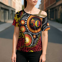 Celebrating 50 Years Papua New Guinea Cross Shoulder Shirt Aboriginal Mix Papuan Pattern LT14 - Polynesian Pride