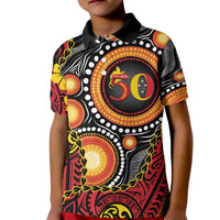 Celebrating 50 Years Papua New Guinea Kid Polo Shirt Aboriginal Mix Papuan Pattern - Polynesian Pride