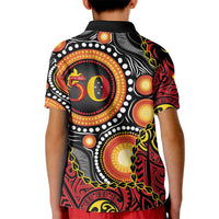Celebrating 50 Years Papua New Guinea Kid Polo Shirt Aboriginal Mix Papuan Pattern - Polynesian Pride
