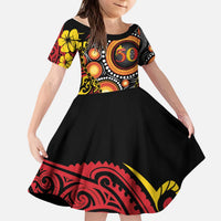Celebrating 50 Years Papua New Guinea Kid Short Sleeve Dress Aboriginal Mix Papuan Pattern LT14 KID Red - Polynesian Pride