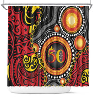 Celebrating 50 Years Papua New Guinea Shower Curtain Aboriginal Mix Papuan Pattern - Polynesian Pride