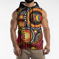 Celebrating 50 Years Papua New Guinea Sleeveless Zip Hoodie Aboriginal Mix Papuan Pattern - Polynesian Pride