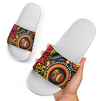 Celebrating 50 Years Papua New Guinea Slide Sandals Aboriginal Mix Papuan Pattern - Polynesian Pride