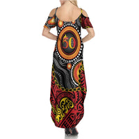 Celebrating 50 Years Papua New Guinea Summer Maxi Dress Aboriginal Mix Papuan Pattern - Polynesian Pride