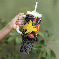 Celebrating 50 Years Papua New Guinea Tumbler With Handle Aboriginal Mix Papuan Pattern - Polynesian Pride