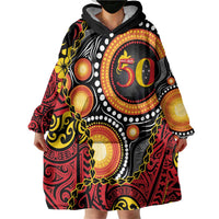 Celebrating 50 Years Papua New Guinea Wearable Blanket Hoodie Aboriginal Mix Papuan Pattern - Polynesian Pride