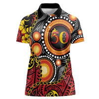 Celebrating 50 Years Papua New Guinea Women Polo Shirt Aboriginal Mix Papuan Pattern - Polynesian Pride