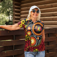 Celebrating 50 Years Papua New Guinea Women Polo Shirt Aboriginal Mix Papuan Pattern - Polynesian Pride