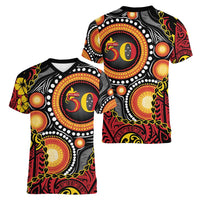 Celebrating 50 Years Papua New Guinea Women V-Neck T-Shirt Aboriginal Mix Papuan Pattern - Polynesian Pride