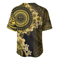 Vanuatu Baseball Jersey Hibisus Polynesian Pattern Gold - Polynesian Pride