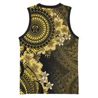 Vanuatu Basketball Jersey Hibisus Polynesian Pattern Gold - Polynesian Pride