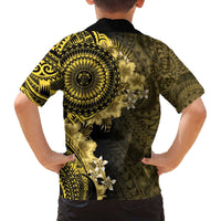 Vanuatu Family Matching Off The Shoulder Long Sleeve Dress and Hawaiian Shirt Hibisus Polynesian Pattern Gold - Polynesian Pride