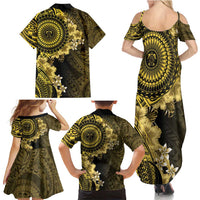 Vanuatu Family Matching Summer Maxi Dress and Hawaiian Shirt Hibisus Polynesian Pattern Gold - Polynesian Pride