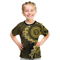 Vanuatu Kid T Shirt Hibisus Polynesian Pattern Gold - Polynesian Pride