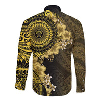 Vanuatu Long Sleeve Button Shirt Hibisus Polynesian Pattern Gold - Polynesian Pride