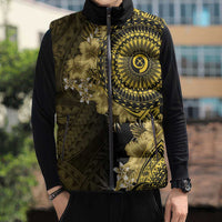 Vanuatu Sleeveless Puffer Jacket Hibisus Polynesian Pattern Gold - Polynesian Pride