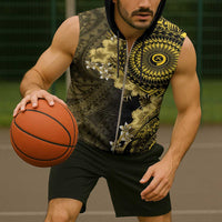 Vanuatu Sleeveless Zip Hoodie Hibisus Polynesian Pattern Gold - Polynesian Pride