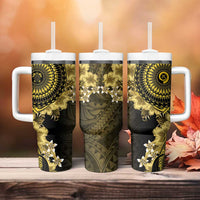 Vanuatu Tumbler With Handle Hibisus Polynesian Pattern Gold - Polynesian Pride