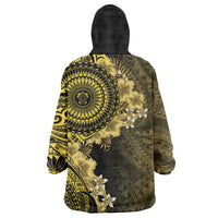 Vanuatu Wearable Blanket Hoodie Hibisus Polynesian Pattern Gold - Polynesian Pride