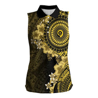 Vanuatu Women Sleeveless Polo Shirt Hibisus Polynesian Pattern Gold - Polynesian Pride