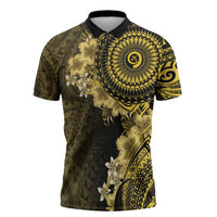 Vanuatu Zipper Polo Shirt Hibisus Polynesian Pattern Gold - Polynesian Pride