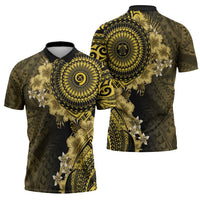Vanuatu Zipper Polo Shirt Hibisus Polynesian Pattern Gold - Polynesian Pride